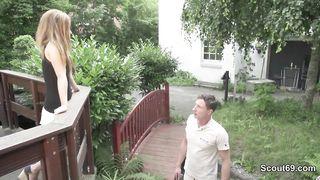 Hot terrace fuck ends with a facial on the wooden planks